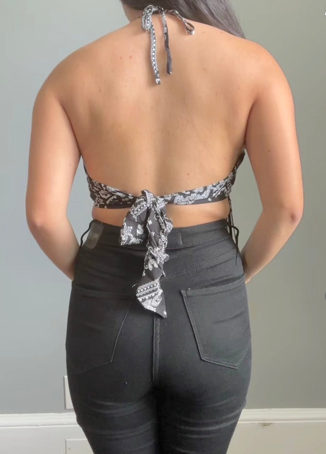 Paisley Fringe Halter Crop Top