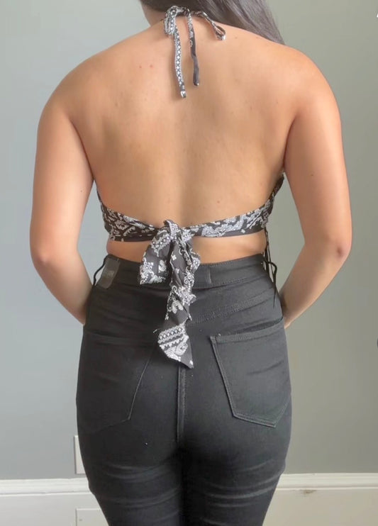 Paisley Fringe Halter Crop Top