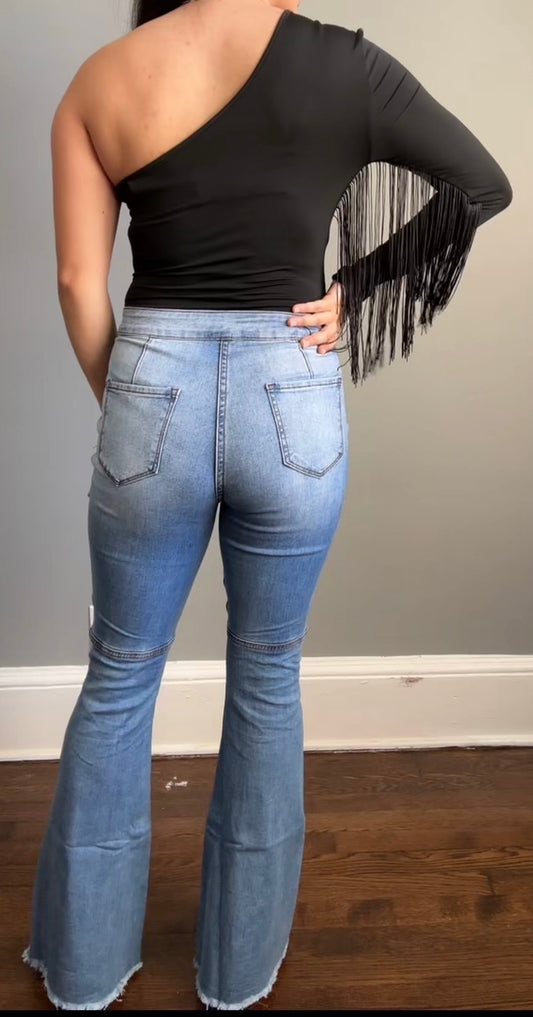 One Shoulder Fringe Bodysuit